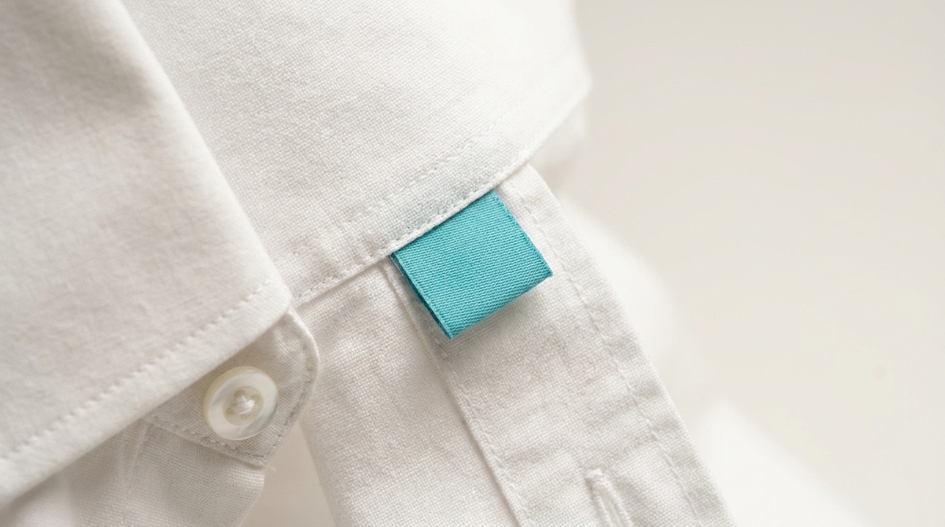 Frisch gereinigter Kragen mit türkisem my-Laundry-Tag